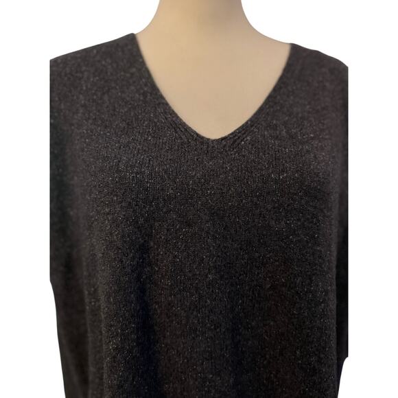 Eberjey Wool Blend Heathered V-Neck Sweater, Dark Charcoal Gray, Size Small - Picture 3 of 5